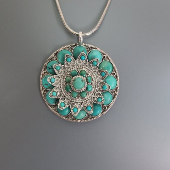 Vintage Estate Jewelry 925 Sterling Silver and Turquoise Pill Box Locket Pendant - Picture 1 of 12